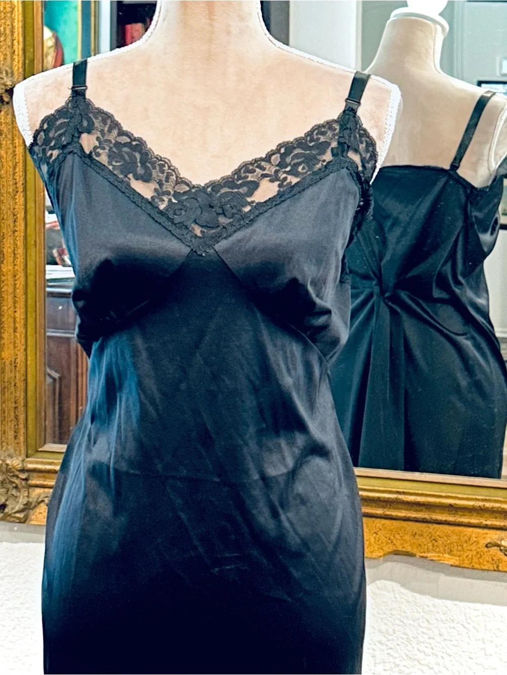 Vintage 1950s Slip Dress Retro Lingerie Chemise Nightgown With Lace Size 46
